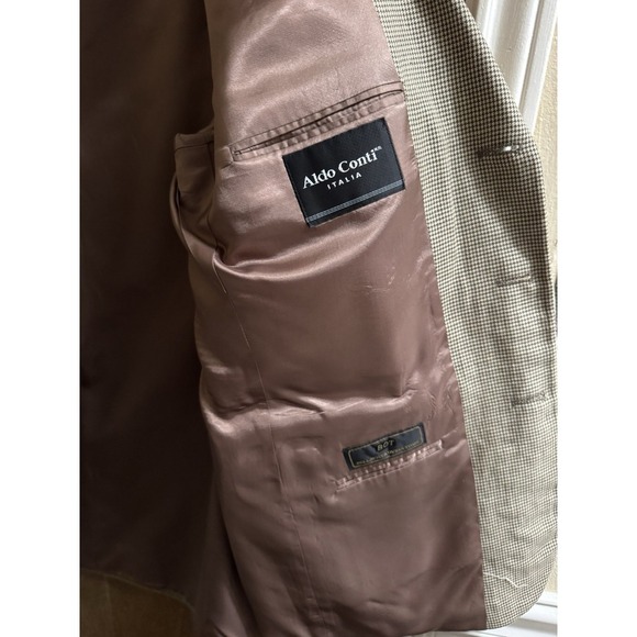 Aldo Conti Mens Italia Wool Herringbone Blazer Jacket Cream Brown 42R Formal - Picture 5 of 15